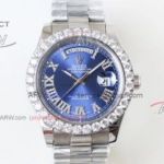 Perfect Replica N9 Factoy Replica Rolex Day Date President Blue Roman Diamond Dial Watch